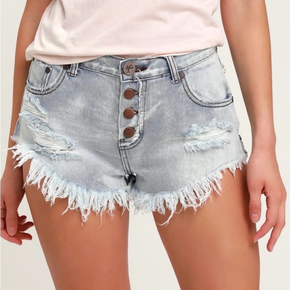 ONE Teaspoon “Brandos” Jean Shorts Relaxed Fit High Rise Button Fly Daisy Size 2